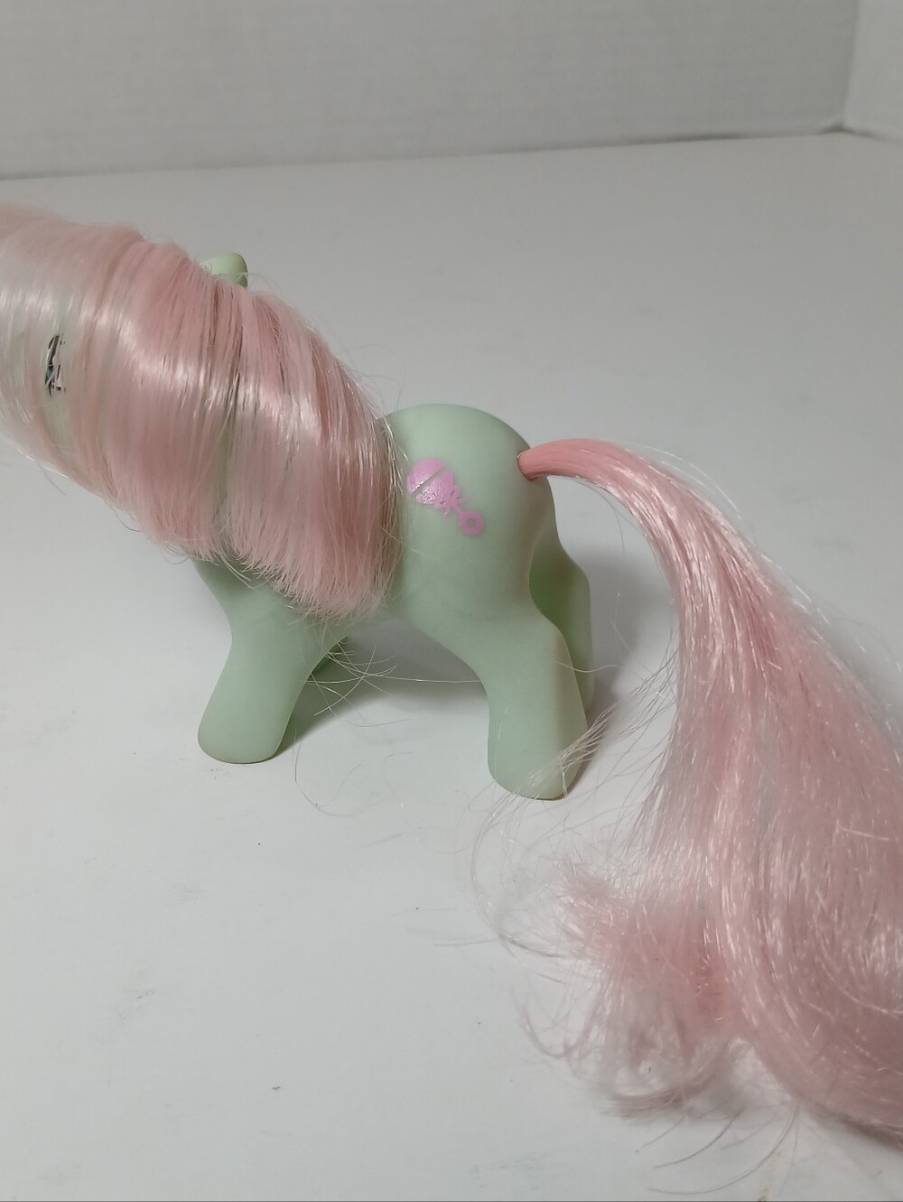 1985 My Little Pony G1 Baby Cuddles Rattle Vintage Teal Pink Hair